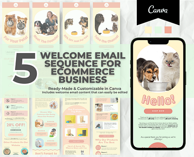 Editable Pet Food Welcome Email Sequence Template brand templates canva email canva template email marketing email templates klaviyo template mailchimp template newsletter template welcome email