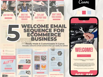 Editable Car Maintenance Welcome Email Sequence Template brand templates canva email canva template email design email marketing email templates klaviyo template mailchimp template newsletter template welcome email