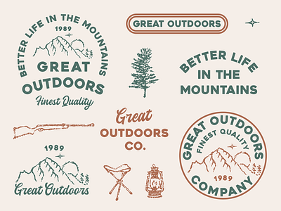 Great Outdoors adventure batch design branding camping logo graphic design lettering logo logo design mountain outdoor typography