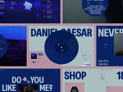 Daniel Caesar - Never Enough aesthetic album art direction blue bold daniel caesar editorial fonts illustration interaction layout love music pink poster rb ui vinyl webdesign website