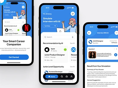 AI Job Portal App ai app design artificial intelligence careers app design hiring interview interview preparation job ai job app job finder app job interview job portal job street jobseeker mobile mobile app recruitment ui ux