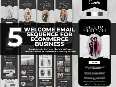 Editable Fashion Welcome Email Sequence Template brand templates canva email canva template email marketing email templates klaviyo template mailchimp template newsletter template welcome email
