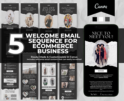 Editable Fashion Welcome Email Sequence Template brand templates canva email canva template email marketing email templates klaviyo template mailchimp template newsletter template welcome email