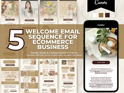 Editable Skin Care Welcome Email Sequence Template brand templates canva email canva template email marketing email templates klaviyo template mailchimp template newsletter template welcome email