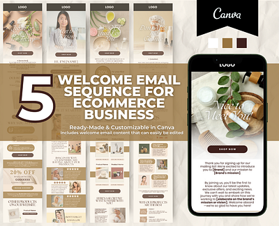 Editable Skin Care Welcome Email Sequence Template brand templates canva email canva template email marketing email templates klaviyo template mailchimp template newsletter template welcome email