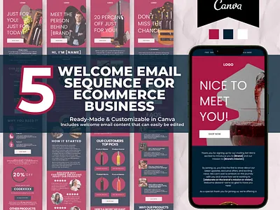 Editable Wine Welcome Email Sequence Template brand templates canva template email marketing email templates klaviyo template mailchimp template newsletter template welcome email