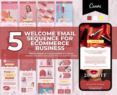 Editable Make Up Welcome Email Sequence Template brand templates canva email canva template email marketing email templates klaviyo template mailchimp template newsletter template welcome email