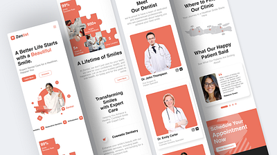 Zentist - Dental Health Care Clinic Responsive Website branding care clean clinic creative dental design health hospital illustration landing page logo minimalism pink red typography ui ux website zentist