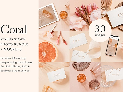 Coral Stock Photo & Mockup Bundle business card coral stock photo coral stock photo mockup bundle desk desktop flat lay ipad ipad mockup iphone iphone x minimal minimalist mobile mock up mockup mockup bundle phone stock photo bundle styled stock photos template