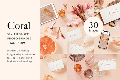 Coral Stock Photo & Mockup Bundle business card coral stock photo coral stock photo mockup bundle desk desktop flat lay ipad ipad mockup iphone iphone x minimal minimalist mobile mock up mockup mockup bundle phone stock photo bundle styled stock photos template