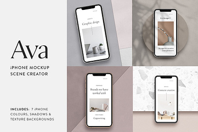 Ava - iPhone Mockup Scene Creator design graphic design ipad iphone iphone mockup iphone mockup scene creator mock up mockup moveable phone photoshop portfolio present presentation scene creator shadow overlay showcase tablet website website design