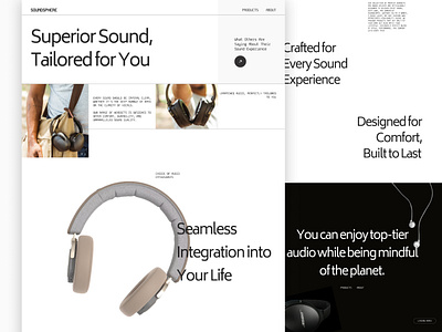 SoundSphere: Designing the Future of Audio 🎧✨ audio black cleanui design dribbbleshots e commerce headphone headset landingpage minimalistui modern neobrutalism neutral professional ui uiux web webdesign white