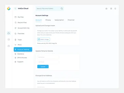 initGo cloud storage dashboard account setting account cloud drive dashboard drive filesharing google drive minimal onlinecloud pixenflow product design saas saas dashboard storage ui ui design uiux design web app web application web design