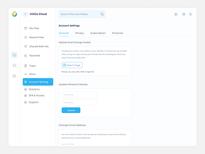 initGo cloud storage dashboard account setting account cloud drive dashboard drive filesharing google drive minimal onlinecloud pixenflow product design saas saas dashboard storage ui ui design uiux design web app web application web design