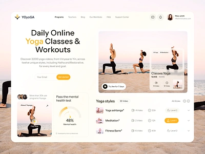 Yoga Online Classes Dashboard body dashboard design designer fitness meditation mental health mindfullness muscle product design saas sports startup ui ux web web app wellnes yoga yoga online class