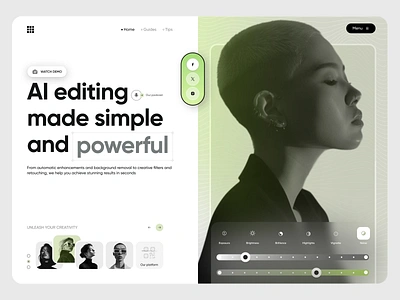 AI Photo Editor Website ai ai website artificial intelligence editor gallery gemini homepage image editor landing page midjourney neural network openai photo editor product design saas saas landing page sora startup ui ux website