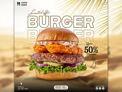 Burger Social Media Post animation branding brochure design flyer graphic design illustration typography vector