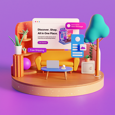 3D Illustration Online Shopping 3d illustration 3dmodeling blender 3d design graphic design illustration isometric low poly ui uiux web design website website design