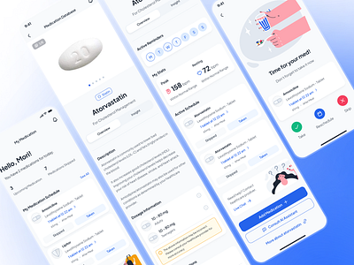 asklepios v2: AI Health & Wellness App - Medication Details UIUX ai health assistant ai health companion ai healthcare app blue clean digital health app drug app gradient health tracker app healthcare app healthcare ui kit medication app minimal mobile app modern pharmacy app pill identifier app virtual care wellness app wellness ui kit