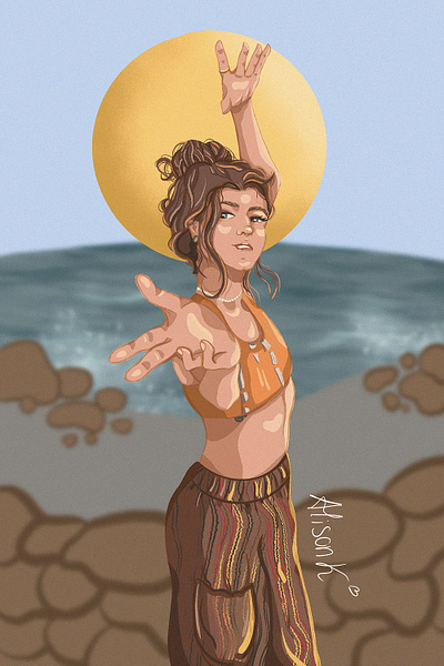 Here comes the sun 2d art digitalart girl hippie illustration portrait procreate