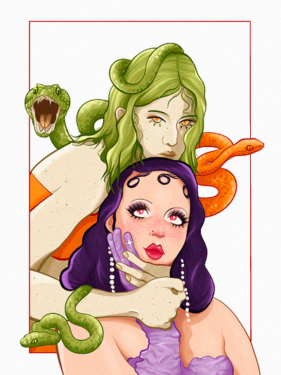 the viper 2d art couple digitalart diva fantasy girl illustration lgbt procreate snake