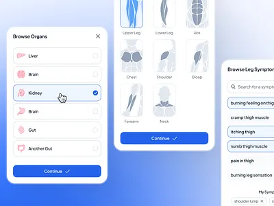 asklepios v2: AI Health & Wellness App - Browse Symptom Anatomy ai health assistant ai health companion ai healthcare app anatomy app blue clean digital health app disease app health tracker app healthcare app healthcare ui kit human anatomy minimal mobile app modern symptom app symptom checker app virtual care wellness app wellness ui kit