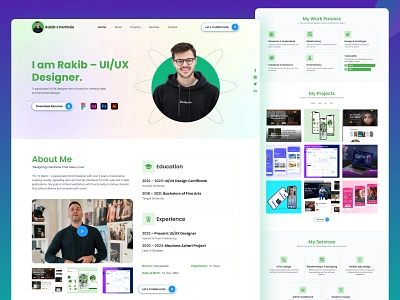 Rakib's Portfolio Landing Page Design app branding creative uiux solutions creativeportfolio designshowcase figma portfolio template free figmaportfolio graphic design interactive landing page landing page for designers modernui personalbranding portfoliolandingpage responsivewebdesign ui uiux design portfolio uiuxdesign user centered design webdesign