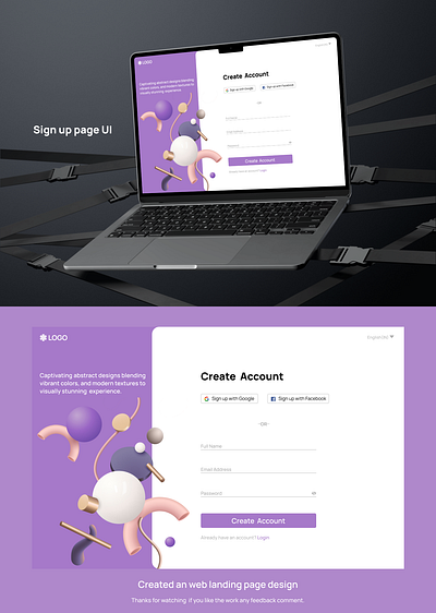 Abstract Web sign up page UI design 3d branding color design figma graphic design illustator login page logo photoshop ui vector web page