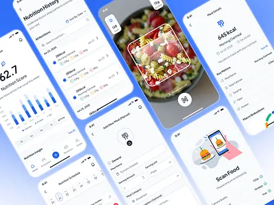 asklepios v2: AI Health & Wellness App - Smart Nutrition UIUX ai health assistant ai health companion ai healthcare app blue clean diet app digital health app healthcare app meal app minimal mobile app modern nutrition nutrition app nutrition tracker app nutrition ui smart nurtition virtual care wellness app wellness ui kit