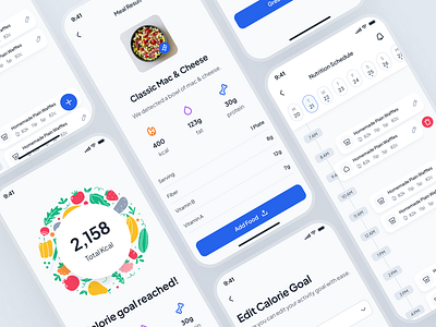 asklepios v2: AI Health & Wellness App - Nutrition Schedule UIUX ai health assistant ai health companion ai healthcare app blue clean digital health app food app health tracker app healthcare app healthcare ui kit meal app meal planner app minimal mobile app modern nutrition app nutrition tracker app virtual care wellness app wellness ui kit
