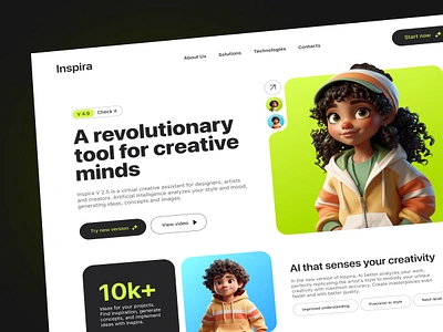 Inspira - AI Tool for Creators ai aitool bright concept design digital landing ui uiux ux web design webdesign website