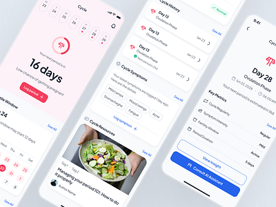 asklepios v2: AI Health & Wellness App - Cycle Period Tracker UI ai health assistant ai health companion ai healthcare app blue clean cycle tracking app digital health app health tracker app healthcare app healthcare ui kit minimal mobile app modern period period app period prediction period ui virtual care wellness app wellness ui kit