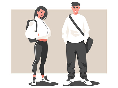 Students with backpacks boy college girl guy illustration man student teenager vector woman