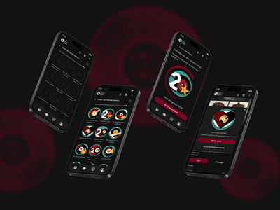 Achievements for mobile app | Vinyl Vibes achievements branding mobile app red ui ui ux design ux