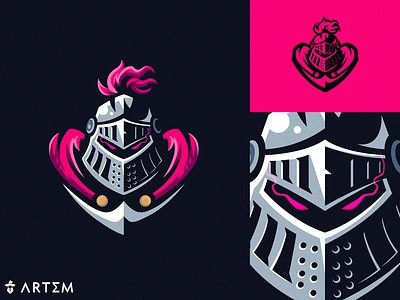 Hearts Knight gaming mascot logo design art3m business logo chevalier logo creation esport esports logo gaming mascot logo guerrier heart logo illustration kingdom knight logo logo design mascot logo powerful royal pink color palette sport team logo templar logo templier warrior logo