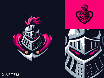 Hearts Knight gaming mascot logo design art3m business logo chevalier logo creation esport esports logo gaming mascot logo guerrier heart logo illustration kingdom knight logo logo design mascot logo powerful royal pink color palette sport team logo templar logo templier warrior logo