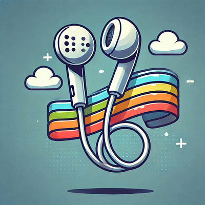 Earphones illustration in 90's style