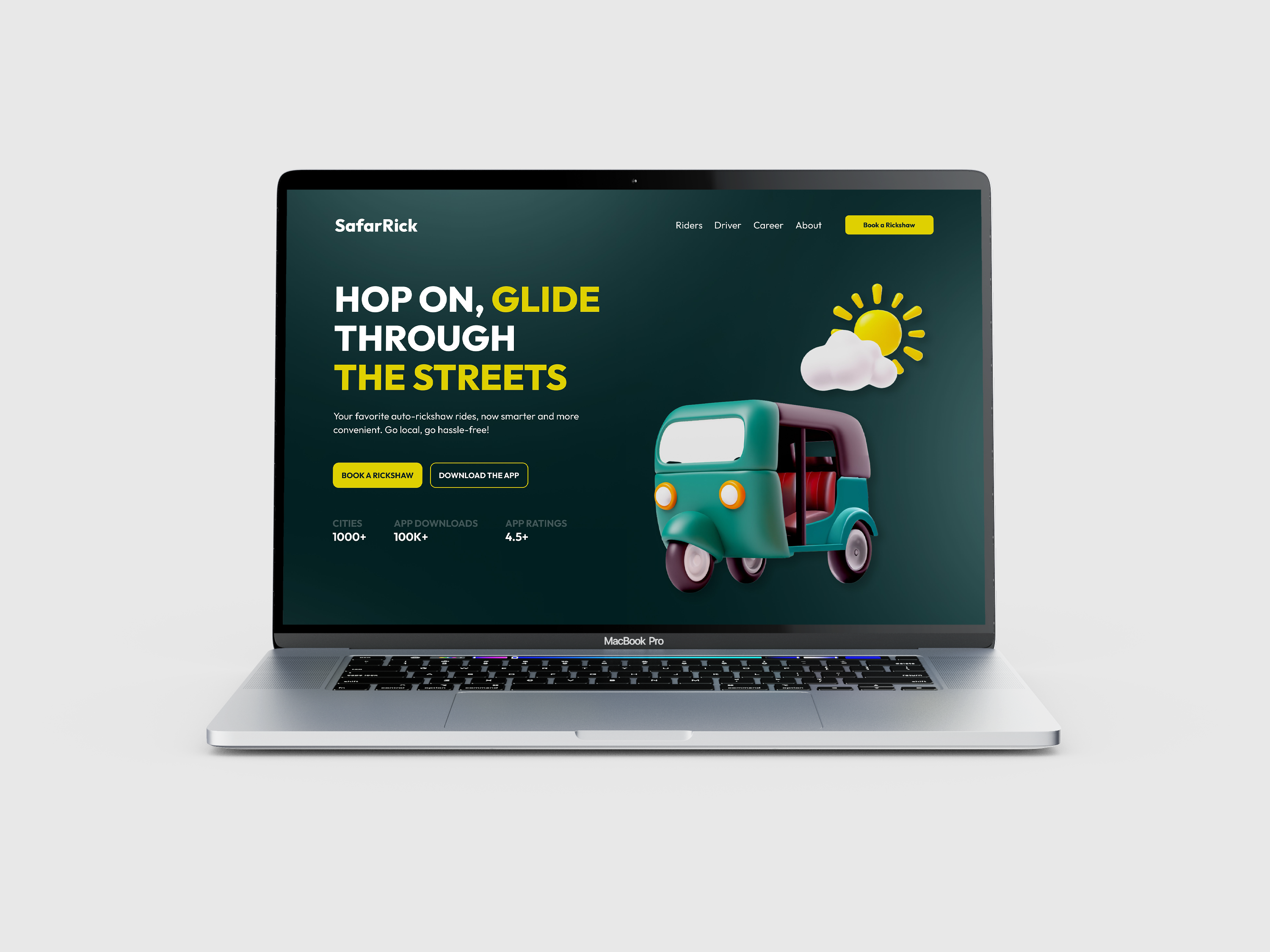 SafarRick - Ride Hailing Company Conceptual UI Design branding landing page design product design rickshaw ui design ride hailing company ui ride hailing company ui design ride sharing company ui design ui ui design uiux user interface ux