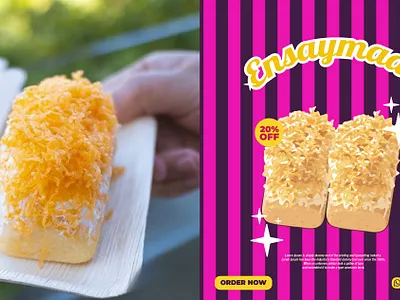 Ensaymada advertisement bakery cake caramel ensaymada close up poster slice sugar texture traditional vignetting