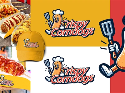 Crispy Corndogs advertising branding bussines cooking corndog cute delicious fast food flat design food happy illustration mascot mockup poster produk sausage stick vector yummy