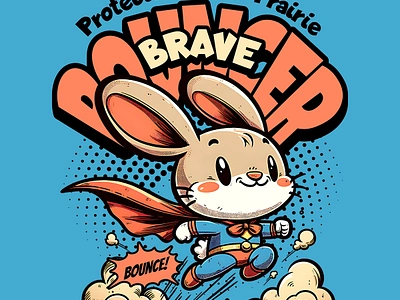 Protector of the Prairie bunny cartoon comic cute funny kittl playful pop culture print on demand rabbit retro superhero t shirt t shirt design