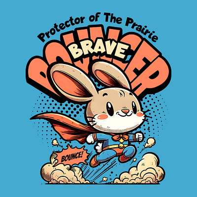 Protector of the Prairie bunny cartoon comic cute funny kittl playful pop culture print on demand rabbit retro superhero t shirt t shirt design