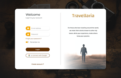 Travellaria - Login / Register form design figma interface login form register form travellaria ui ui design ux visual design