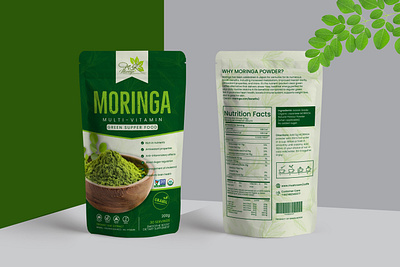 MORINGA POWDER POUCH DESIGN branding graphic design jaberhasnain moringa leaf powder moringa packaging moringa packaging design moringa packaging powder moringa powder moringa tea pacakging design pouch pouch design pouch label pouch label design