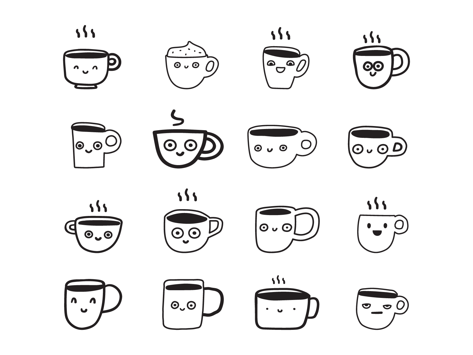 Coffee cups branding character coffee cup cute design flat fun funny graphic design icon illustration kid logo mark mug smile symbol ui