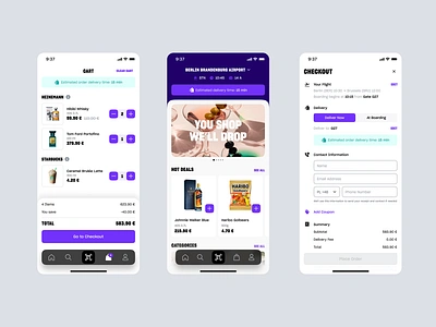 Duffle Quick Commerce airplane airport cart checkout delivery design digital product ecommerce ios app product design quick commerce ticket travel