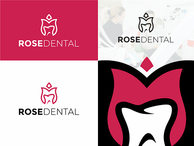 RoseDental logo creativelogo dental fib fimbird flower graphic design logo molar rose teeth tooth