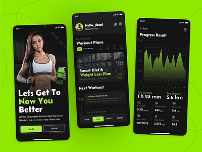 Gym Workout - Mobile App UI Design bodybuilder fitness fitness app graph green app gym gym app mobile app modern app ui ui design ui mockup ui ux workout workout app