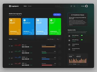 AI-Powered Crypto Mining Dashboard with Secure Wallet app design clean crm cryprto dashboard graphic design minimal mining saas ui ui ux design