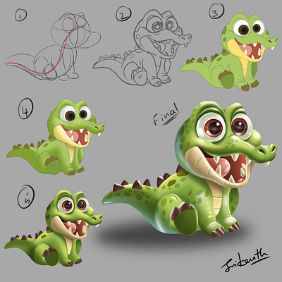 Cute Crocodile Character designed by me digital painting game design photoshop